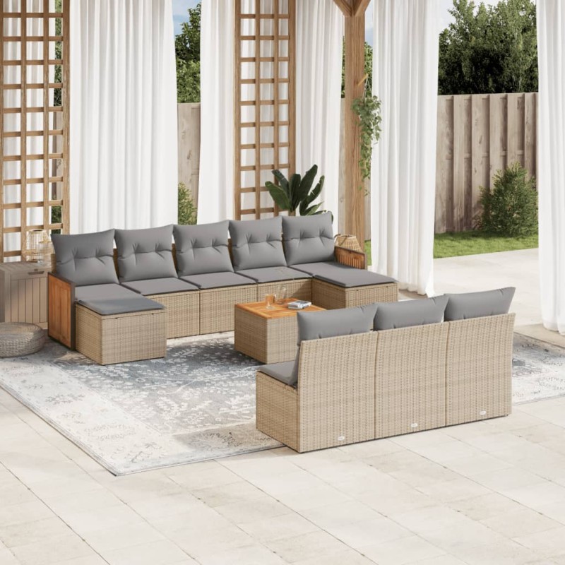 vidaXL 11-tlg. Garten-Sofagarnitur mit Kissen Beige Poly Rattan vidaXL 11-tlg. Garten-Sofagarnitur mit Kissen Beige Poly Rattan