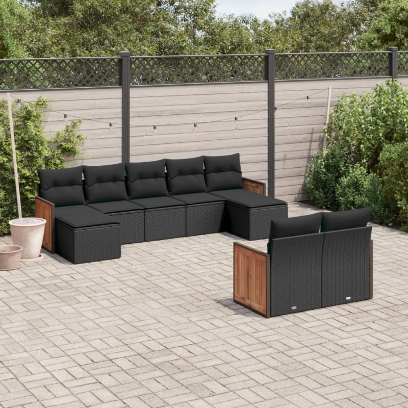 vidaXL 9-tlg. Garten-Sofagarnitur mit Kissen Schwarz Poly Rattan vidaXL 9-tlg. Garten-Sofagarnitur mit Kissen Schwarz Poly Rattan
