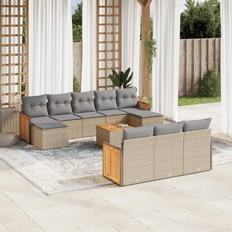 vidaXL 11-tlg. Garten-Sofagarnitur mit Kissen Beige Poly Rattan vidaXL 11-tlg. Garten-Sofagarnitur mit Kissen Beige Poly Rattan