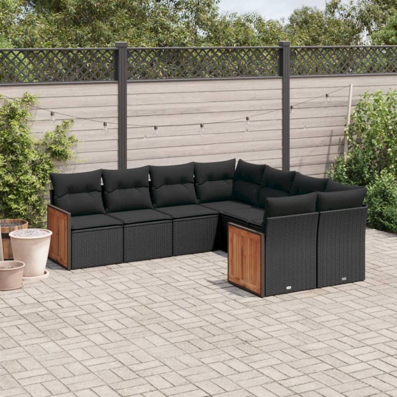 vidaXL 8-tlg. Garten-Sofagarnitur mit Kissen Schwarz Poly Rattan vidaXL 8-tlg. Garten-Sofagarnitur mit Kissen Schwarz Poly Rattan