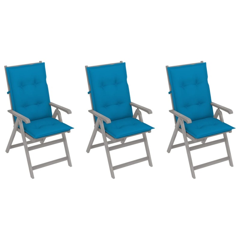 Verstellbare Gartenstühle 3 Stk. mit Auflagen Massivholz Akazie Verstellbare Gartenstühle 3 Stk. mit Auflagen Massivholz Akazie
