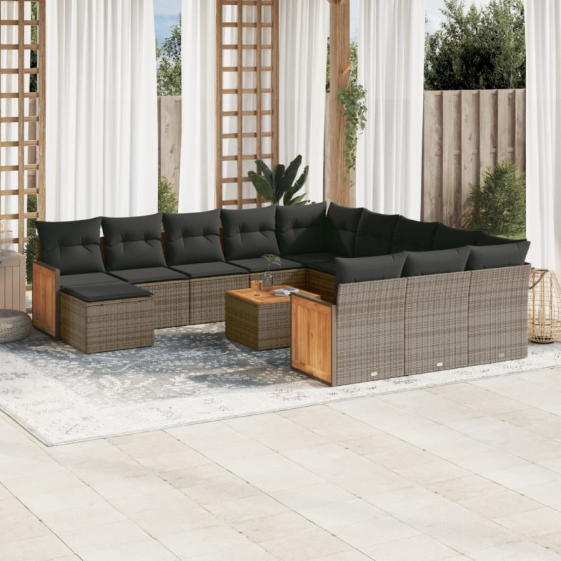 vidaXL 13-tlg. Garten-Sofagarnitur mit Kissen Grau Poly Rattan vidaXL 13-tlg. Garten-Sofagarnitur mit Kissen Grau Poly Rattan