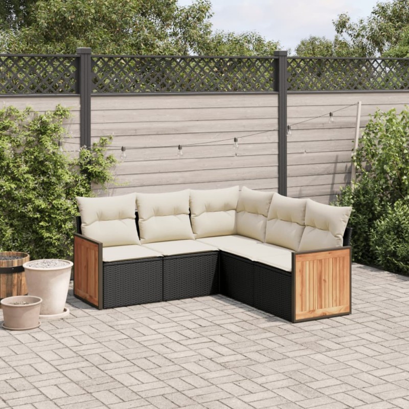 vidaXL 5-tlg. Garten-Sofagarnitur mit Kissen Schwarz Poly Rattan vidaXL 5-tlg. Garten-Sofagarnitur mit Kissen Schwarz Poly Rattan
