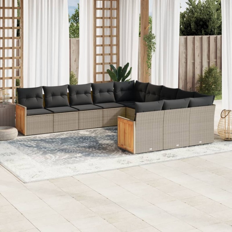 vidaXL 11-tlg. Garten-Sofagarnitur mit Kissen Grau Poly Rattan vidaXL 11-tlg. Garten-Sofagarnitur mit Kissen Grau Poly Rattan