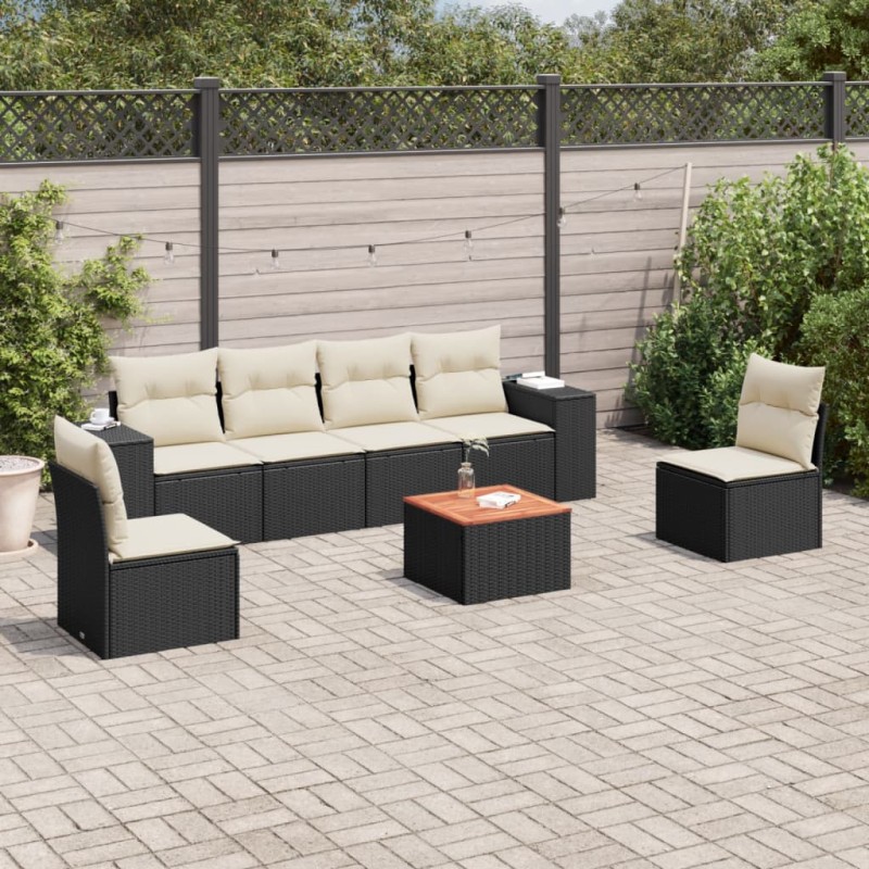 vidaXL 7-tlg. Garten-Sofagarnitur mit Kissen Schwarz Poly Rattan vidaXL 7-tlg. Garten-Sofagarnitur mit Kissen Schwarz Poly Rattan