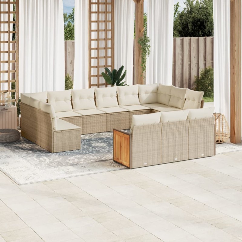 vidaXL 13-tlg. Garten-Sofagarnitur mit Kissen Beige Poly Rattan vidaXL 13-tlg. Garten-Sofagarnitur mit Kissen Beige Poly Rattan