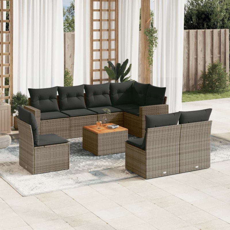 vidaXL 9-tlg. Garten-Sofagarnitur mit Kissen Grau Poly Rattan vidaXL 9-tlg. Garten-Sofagarnitur mit Kissen Grau Poly Rattan