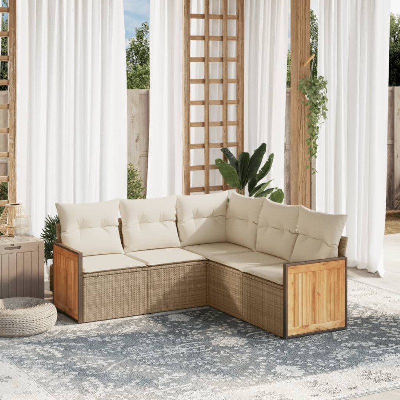 vidaXL 5-tlg. Garten-Sofagarnitur mit Kissen Beige Poly Rattan vidaXL 5-tlg. Garten-Sofagarnitur mit Kissen Beige Poly Rattan