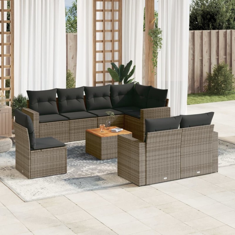 vidaXL 9-tlg. Garten-Sofagarnitur mit Kissen Grau Poly Rattan vidaXL 9-tlg. Garten-Sofagarnitur mit Kissen Grau Poly Rattan