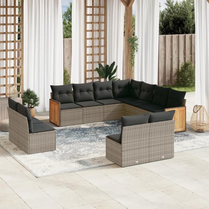 vidaXL 11-tlg. Garten-Sofagarnitur mit Kissen Grau Poly Rattan vidaXL 11-tlg. Garten-Sofagarnitur mit Kissen Grau Poly Rattan