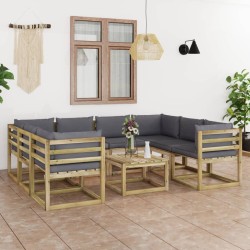9-tlg. Garten-Lounge-Set mit Kissen Imprägniertes Kiefernholz