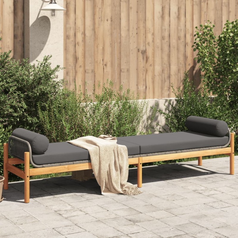vidaXL Gartenbank mit Kissen Grau Poly Rattan Akazie vidaXL Gartenbank mit Kissen Grau Poly Rattan Akazie