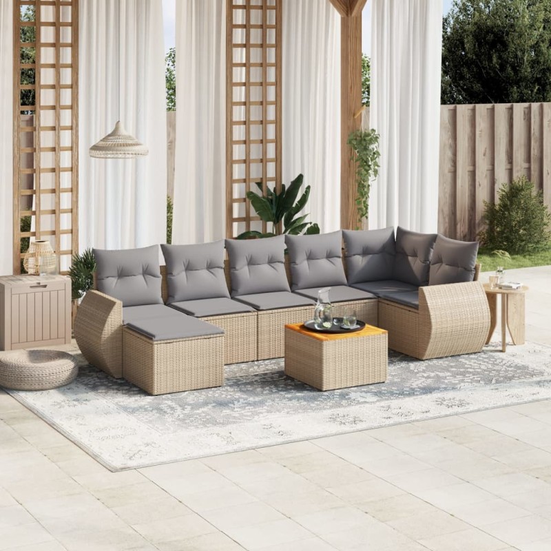 vidaXL 8-tlg. Garten-Sofagarnitur mit Kissen Beige Poly Rattan vidaXL 8-tlg. Garten-Sofagarnitur mit Kissen Beige Poly Rattan