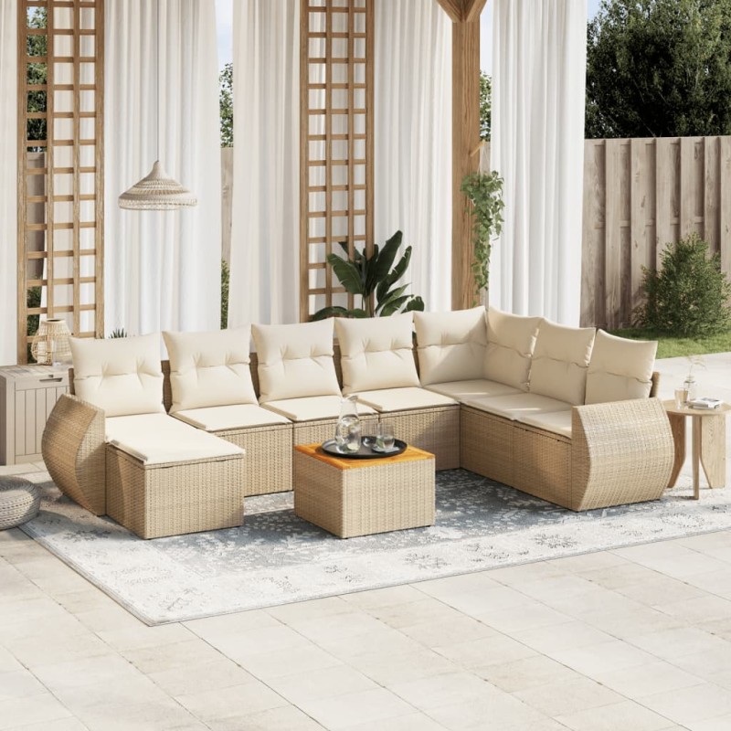 vidaXL 9-tlg. Garten-Sofagarnitur mit Kissen Beige Poly Rattan vidaXL 9-tlg. Garten-Sofagarnitur mit Kissen Beige Poly Rattan