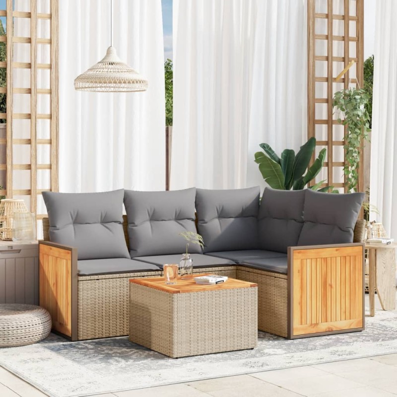 vidaXL 5-tlg. Garten-Sofagarnitur mit Kissen Beige Poly Rattan vidaXL 5-tlg. Garten-Sofagarnitur mit Kissen Beige Poly Rattan