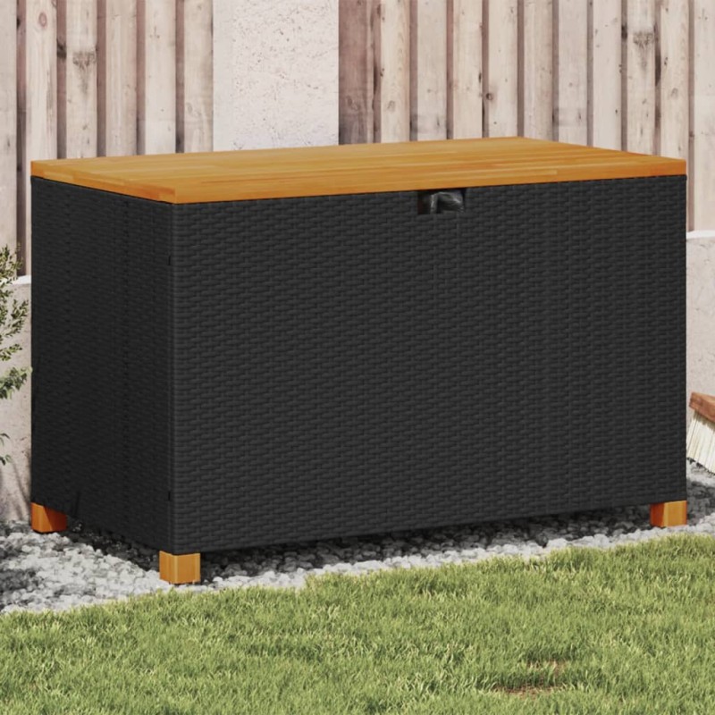 vidaXL Gartentruhe Schwarz 110x55x63 cm Poly Rattan Akazienholz vidaXL Gartentruhe Schwarz 110x55x63 cm Poly Rattan Akazienholz
