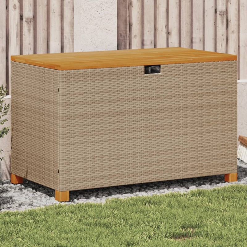 vidaXL Gartentruhe Beige 110x55x63 cm Poly Rattan Akazienholz vidaXL Gartentruhe Beige 110x55x63 cm Poly Rattan Akazienholz