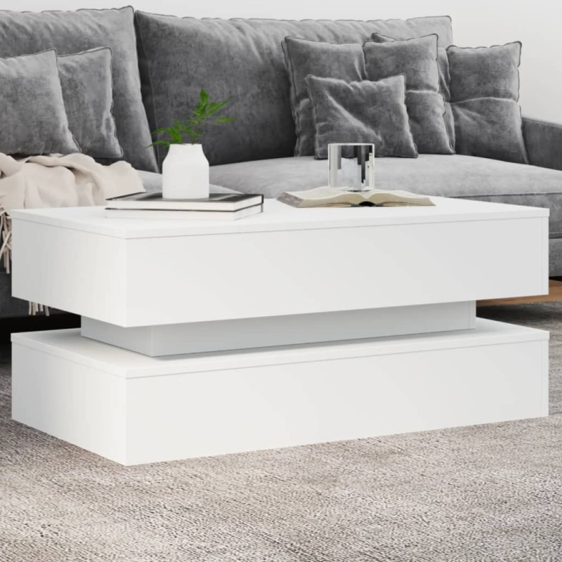 vidaXL Couchtisch mit LED-Leuchten Weiß 90x50x40 cm vidaXL Couchtisch mit LED-Leuchten Weiß 90x50x40 cm