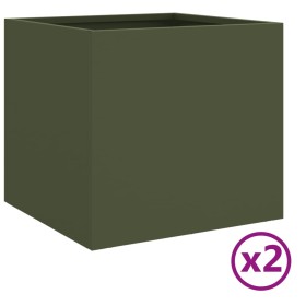 vidaXL Pflanzkübel 2 Stk. Olivgrün 32x30x29 cm Kaltgewalzter Stahl