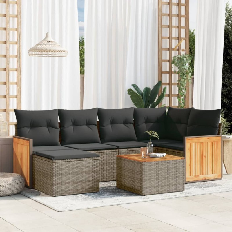 vidaXL 7-tlg. Garten-Sofagarnitur mit Kissen Grau Poly Rattan vidaXL 7-tlg. Garten-Sofagarnitur mit Kissen Grau Poly Rattan