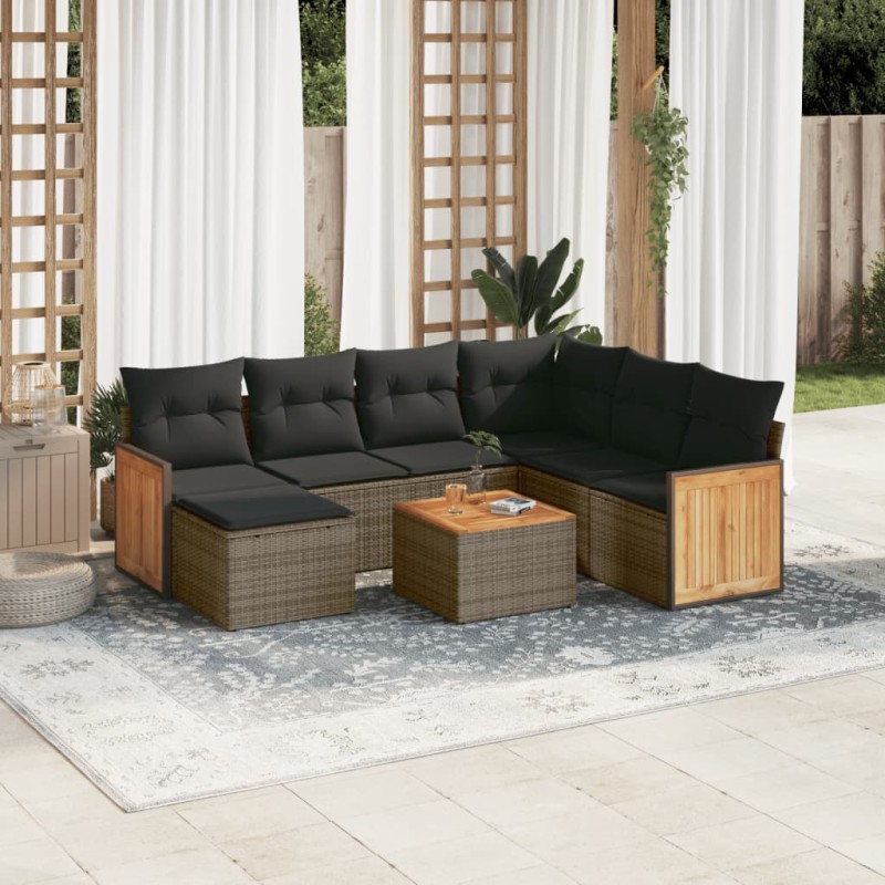 vidaXL 8-tlg. Garten-Sofagarnitur mit Kissen Grau Poly Rattan vidaXL 8-tlg. Garten-Sofagarnitur mit Kissen Grau Poly Rattan
