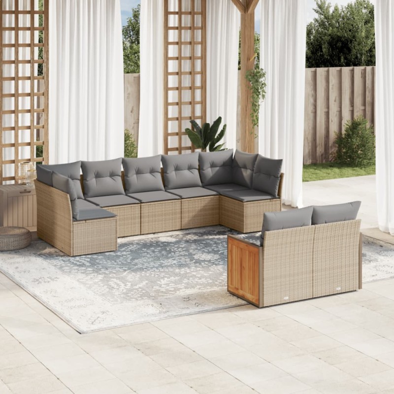 vidaXL 9-tlg. Garten-Sofagarnitur mit Kissen Beige Poly Rattan vidaXL 9-tlg. Garten-Sofagarnitur mit Kissen Beige Poly Rattan