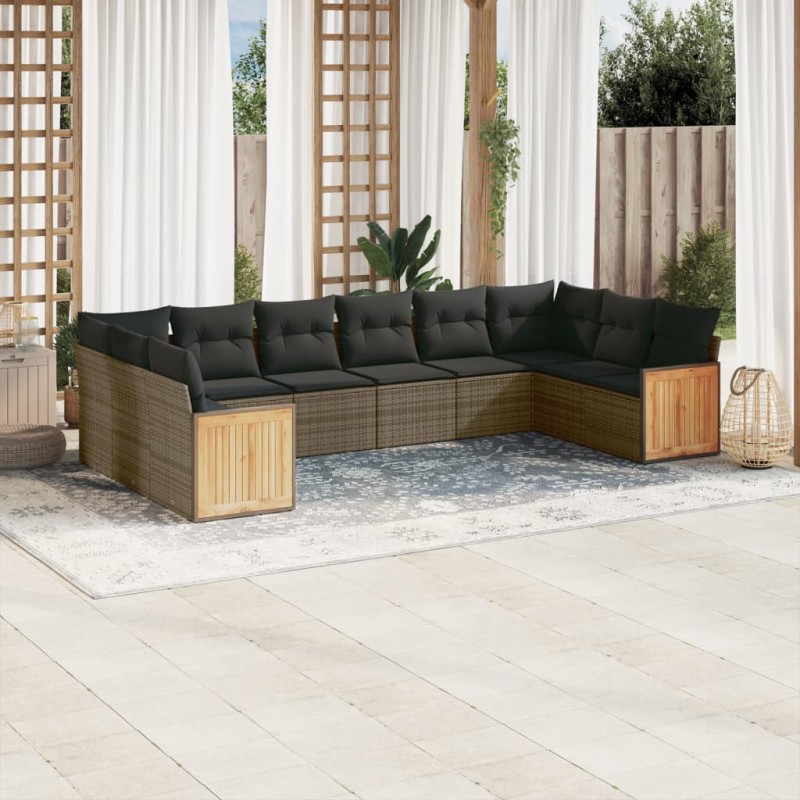 vidaXL 10-tlg. Garten-Sofagarnitur mit Kissen Grau Poly Rattan vidaXL 10-tlg. Garten-Sofagarnitur mit Kissen Grau Poly Rattan