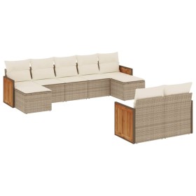 vidaXL 9-tlg. Garten-Sofagarnitur mit Kissen Beige Poly Rattan