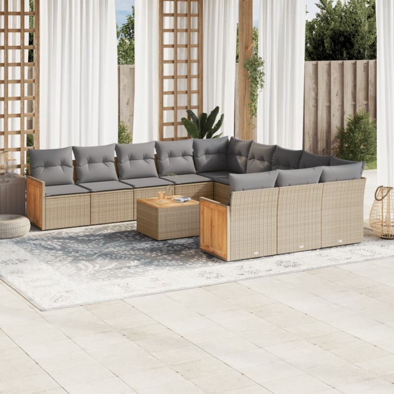 vidaXL 12-tlg. Garten-Sofagarnitur mit Kissen Beige Poly Rattan vidaXL 12-tlg. Garten-Sofagarnitur mit Kissen Beige Poly Rattan