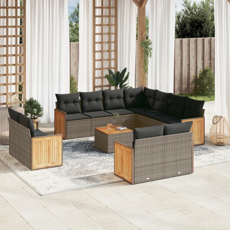 vidaXL 12-tlg. Garten-Sofagarnitur mit Kissen Grau Poly Rattan vidaXL 12-tlg. Garten-Sofagarnitur mit Kissen Grau Poly Rattan