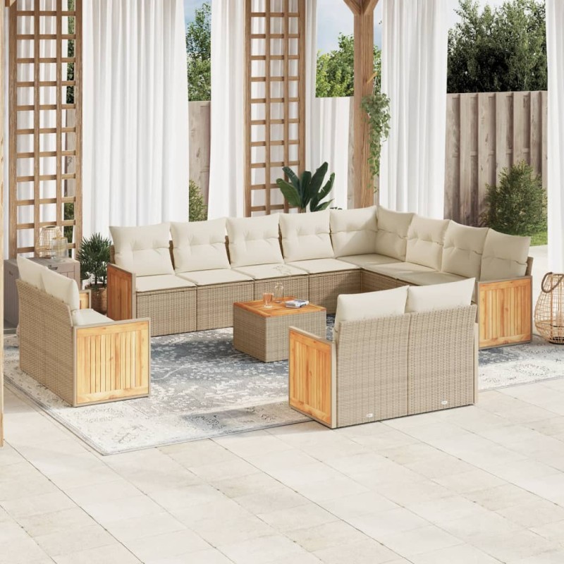 vidaXL 13-tlg. Garten-Sofagarnitur mit Kissen Beige Poly Rattan vidaXL 13-tlg. Garten-Sofagarnitur mit Kissen Beige Poly Rattan