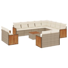 vidaXL 13-tlg. Garten-Sofagarnitur mit Kissen Beige Poly Rattan