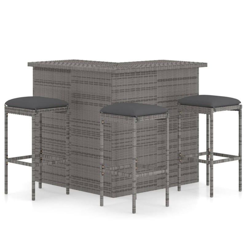 4-tlg. Gartenbar-Set mit Kissen Poly Rattan Grau 4-tlg. Gartenbar-Set mit Kissen Poly Rattan Grau