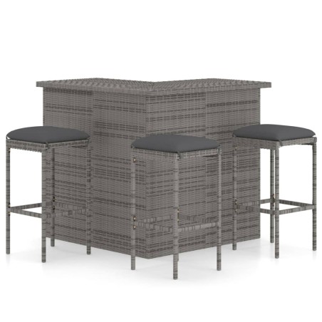 4-tlg. Gartenbar-Set mit Kissen Poly Rattan Grau