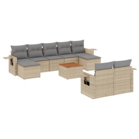vidaXL 10-tlg. Garten-Sofagarnitur mit Kissen Beige Poly Rattan