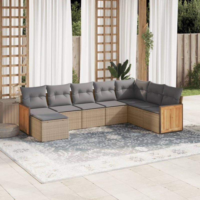 vidaXL 8-tlg. Garten-Sofagarnitur mit Kissen Beige Poly Rattan vidaXL 8-tlg. Garten-Sofagarnitur mit Kissen Beige Poly Rattan