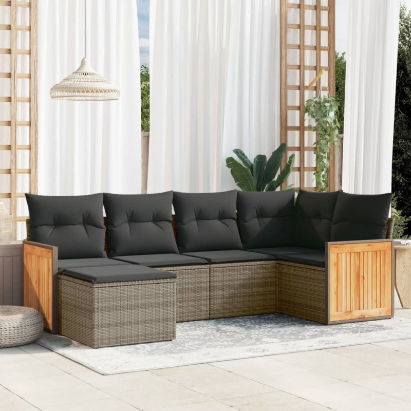 vidaXL 6-tlg. Garten-Sofagarnitur mit Kissen Grau Poly Rattan vidaXL 6-tlg. Garten-Sofagarnitur mit Kissen Grau Poly Rattan