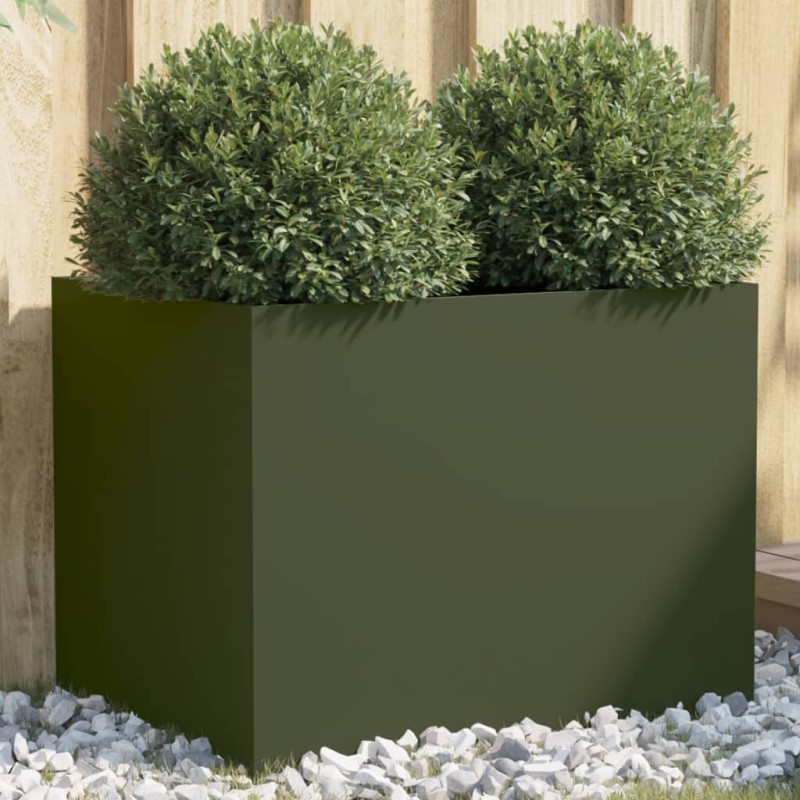 vidaXL Pflanzkübel Olivgrün 62x47x46 cm Kaltgewalzter Stahl vidaXL Pflanzkübel Olivgrün 62x47x46 cm Kaltgewalzter Stahl