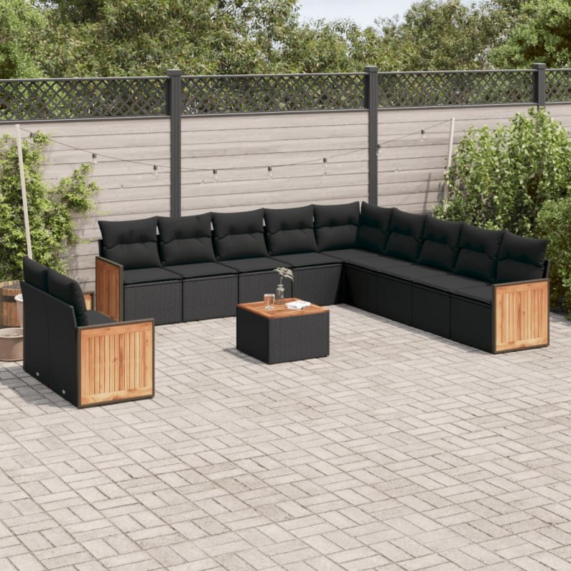vidaXL 12-tlg. Garten-Sofagarnitur mit Kissen Schwarz Poly Rattan vidaXL 12-tlg. Garten-Sofagarnitur mit Kissen Schwarz Poly Rattan