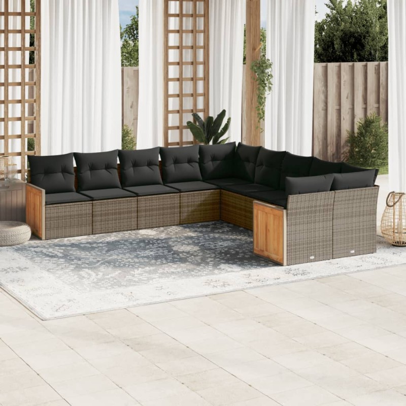 vidaXL 10-tlg. Garten-Sofagarnitur mit Kissen Grau Poly Rattan vidaXL 10-tlg. Garten-Sofagarnitur mit Kissen Grau Poly Rattan