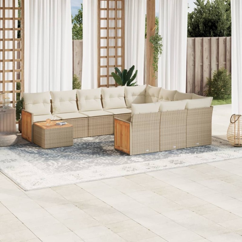 vidaXL 11-tlg. Garten-Sofagarnitur mit Kissen Beige Poly Rattan vidaXL 11-tlg. Garten-Sofagarnitur mit Kissen Beige Poly Rattan