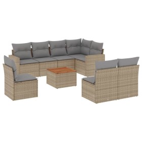 vidaXL 9-tlg. Garten-Sofagarnitur mit Kissen Beige Poly Rattan
