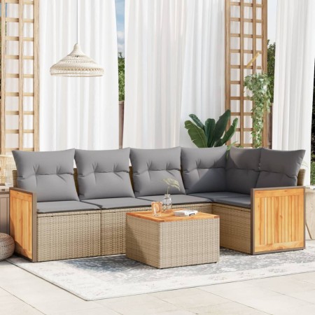 vidaXL 6-tlg. Garten-Sofagarnitur mit Kissen Beige Poly Rattan
