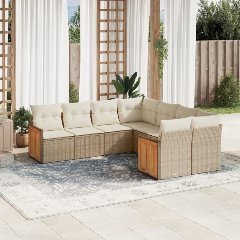 vidaXL 8-tlg. Garten-Sofagarnitur mit Kissen Beige Poly Rattan vidaXL 8-tlg. Garten-Sofagarnitur mit Kissen Beige Poly Rattan