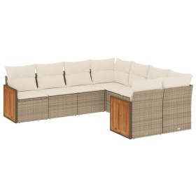 vidaXL 8-tlg. Garten-Sofagarnitur mit Kissen Beige Poly Rattan