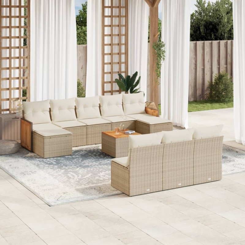 vidaXL 11-tlg. Garten-Sofagarnitur mit Kissen Beige Poly Rattan vidaXL 11-tlg. Garten-Sofagarnitur mit Kissen Beige Poly Rattan