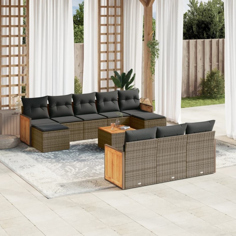 vidaXL 11-tlg. Garten-Sofagarnitur mit Kissen Grau Poly Rattan vidaXL 11-tlg. Garten-Sofagarnitur mit Kissen Grau Poly Rattan