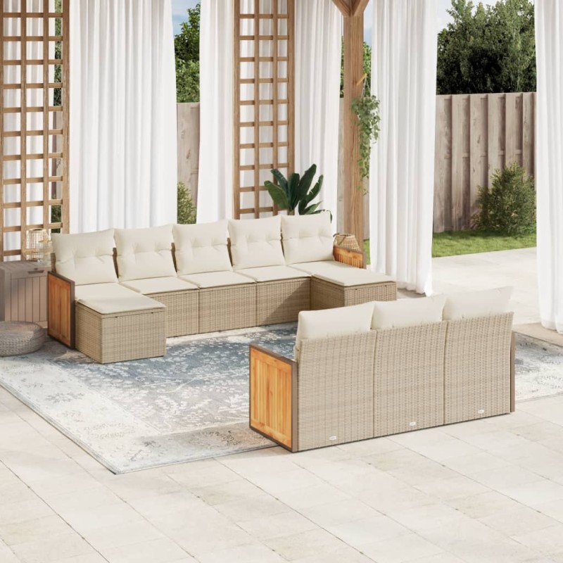vidaXL 10-tlg. Garten-Sofagarnitur mit Kissen Beige Poly Rattan vidaXL 10-tlg. Garten-Sofagarnitur mit Kissen Beige Poly Rattan