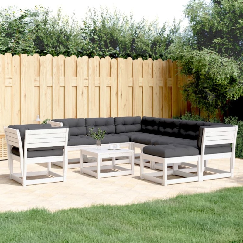 vidaXL 8-tlg. Garten-Lounge-Set mit Kissen Weiß Massivholz Kiefer vidaXL 8-tlg. Garten-Lounge-Set mit Kissen Weiß Massivholz Kiefer