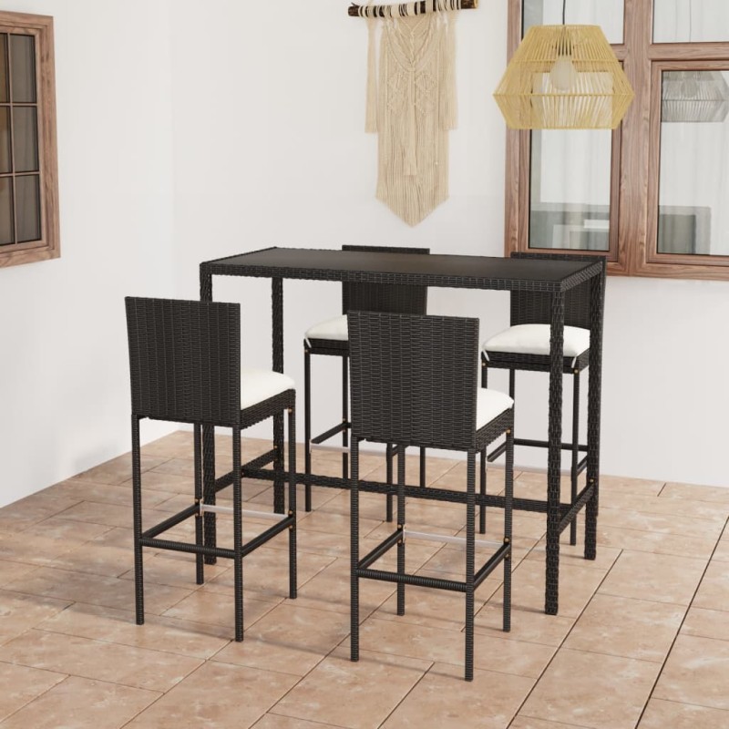 5-tlg. Gartenbar-Set mit Kissen Poly Rattan Schwarz 5-tlg. Gartenbar-Set mit Kissen Poly Rattan Schwarz
